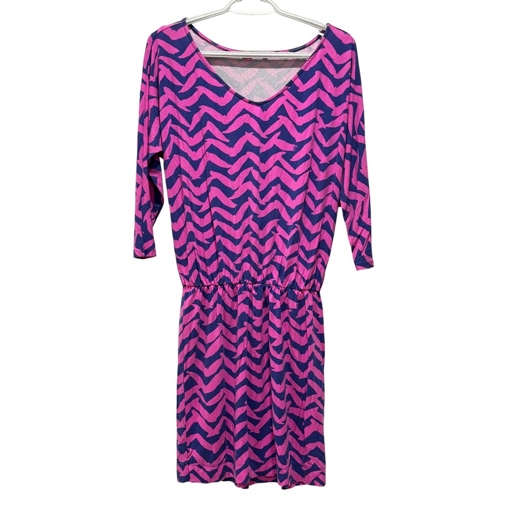 Lilly Pulitzer Dress Size Large Pink Purple 3/4 Sleeve Geometric Beach‎ Cover Up